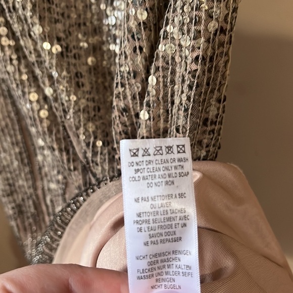 Adrianna Papell Taupe Brown Illusion Yoke Beaded Sheath Dress Size 2 - Picture 15 of 15